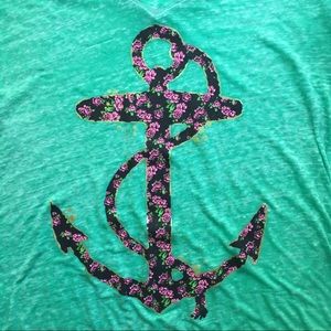 Teal Anchor V Neck Tee